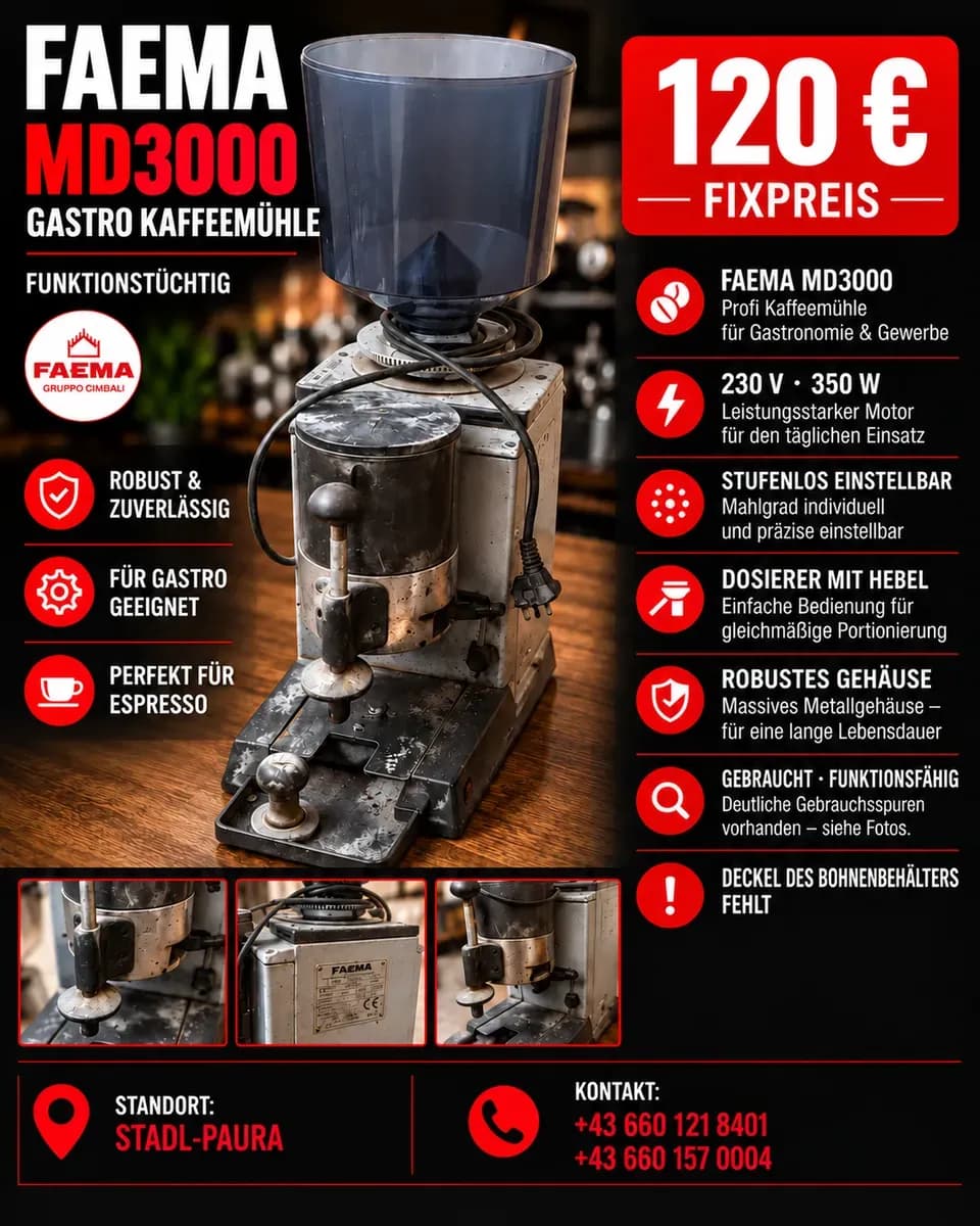 Faema MD3000 - Gastro Kaffeemühle - funktionsfähig - Deckel fehlt
