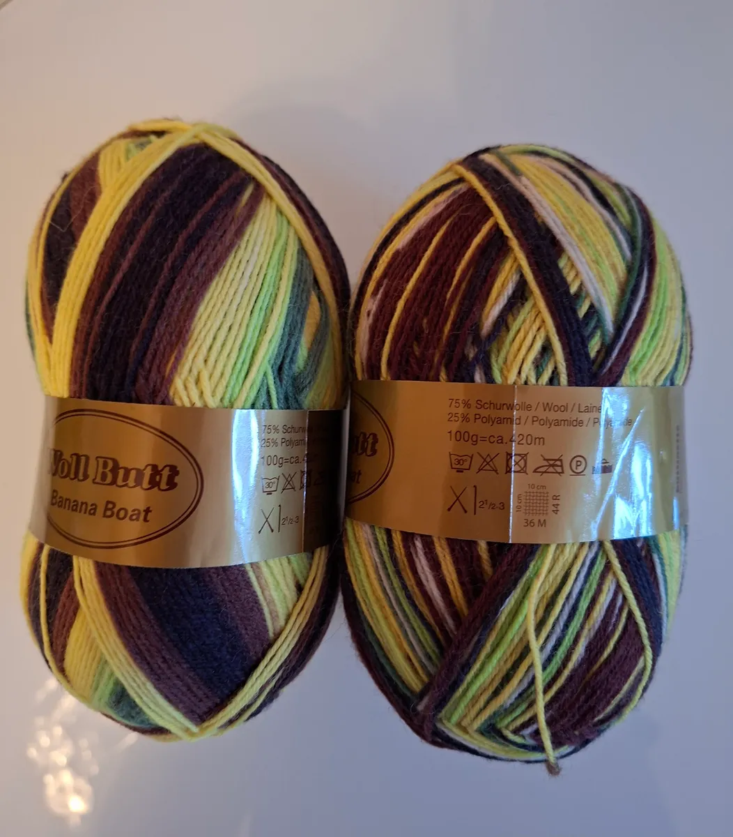 2x 100g Woll Butt Sockenwolle "Banana Boat" 4-fädig - Neu & Unangebrochen