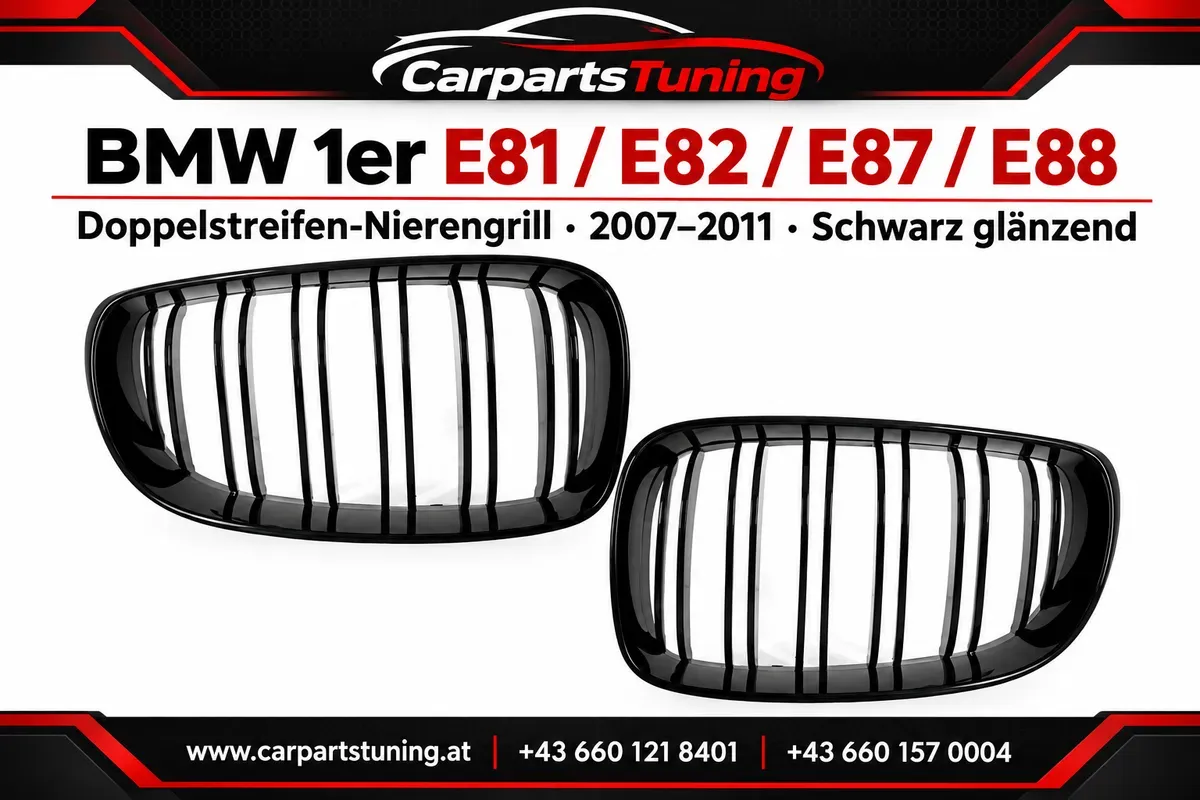 BMW 1er E81 E82 E87 E88 Nierengrill Doppelstreifen 2007-2011 schwarz