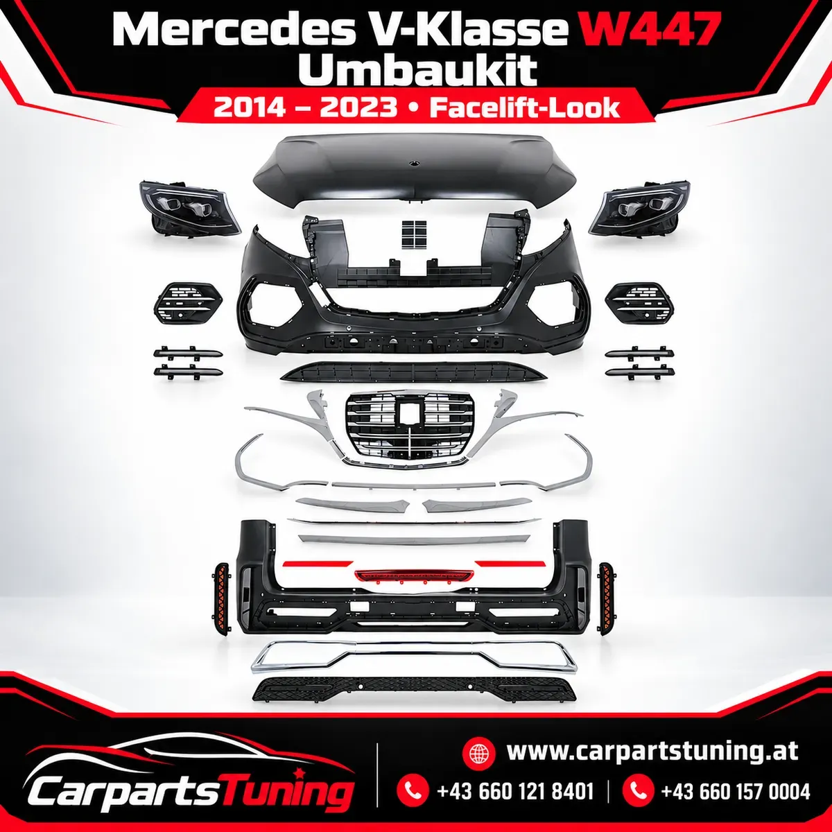 Umbaukit Mercedes V-Klasse W447 2014-2023 Facelift-Look mit Haube & LED