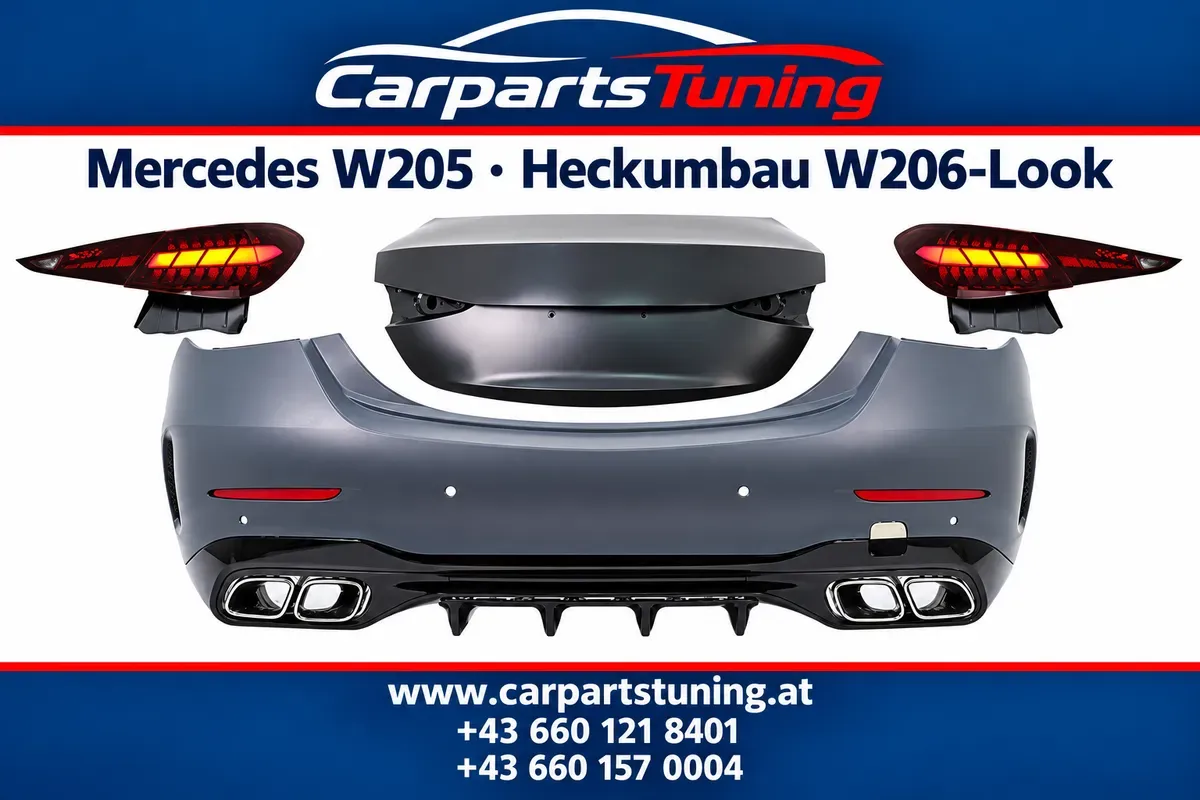 Mercedes W205 Limousine 2014-2020 Heckumbau W206 C63-Look mit LED-Rückleuchten