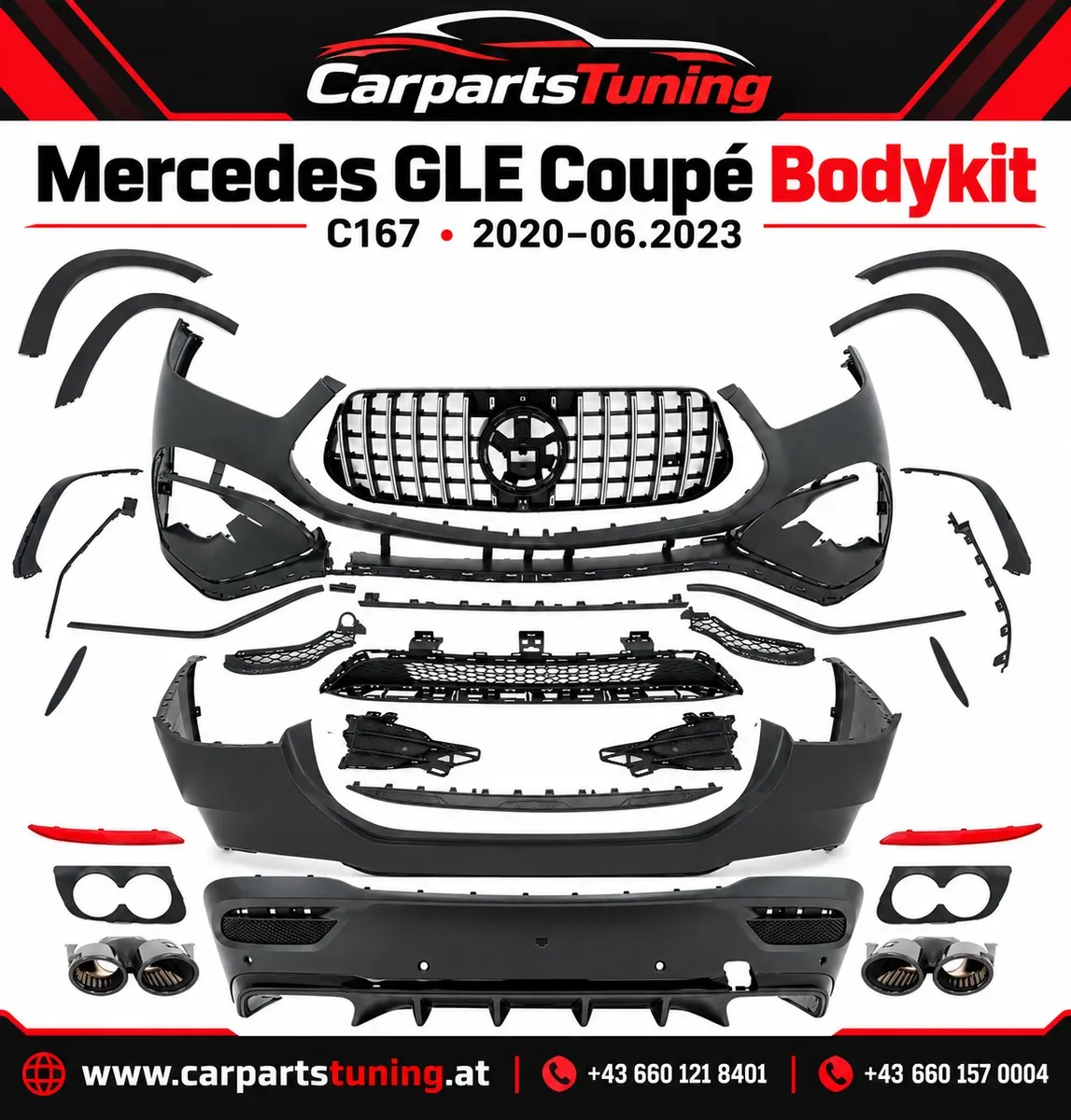 Bodykit Mercedes GLE Coupé C167 2020-06.2023 mit Grill & Endrohren