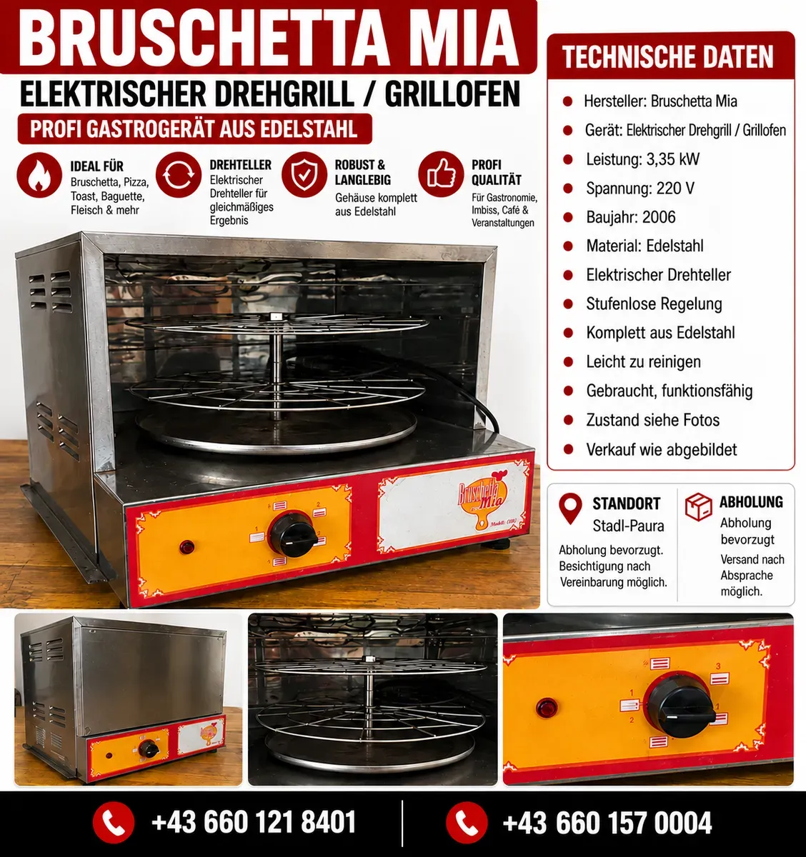 Bruschetta Mia - elektrischer Drehgrill / Grillofen - 3,35 kW / 220 V (Baujahr 2006)