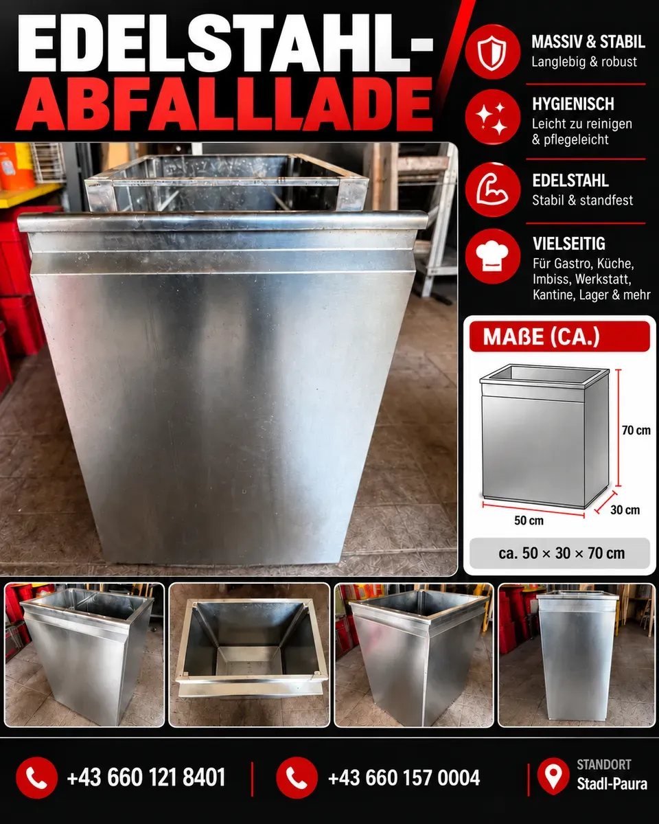 Edelstahl Mülllade / Abfalllade - massiv & hygienisch