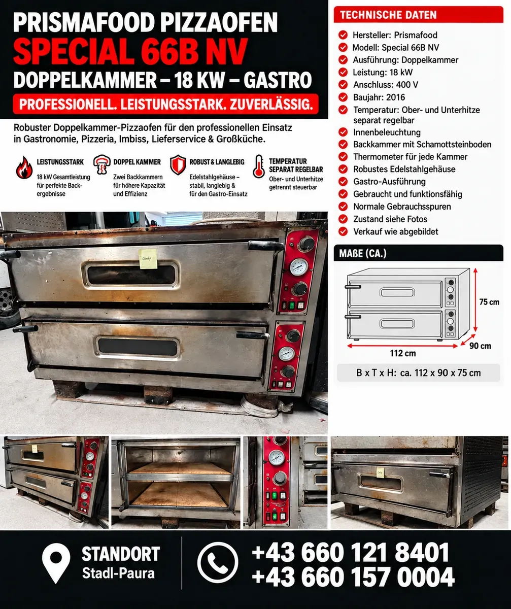 Prismafood Pizzaofen Special 66B NV - Doppelkammer - 18 kW - Gastro - image 1