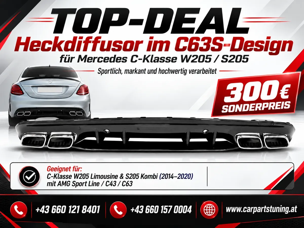 Heckschürze Diffusor passend für MERCEDES C-Klasse W205 S205 (2014-2020) C63S Design Silber Tips Nur für AMG Sport Line