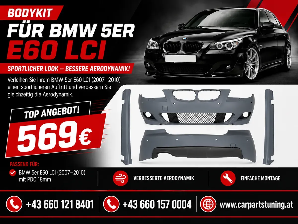 Bodykit für BMW 5er E60 LCI (2007-2010) M-Technik Look mit PDC 18mm