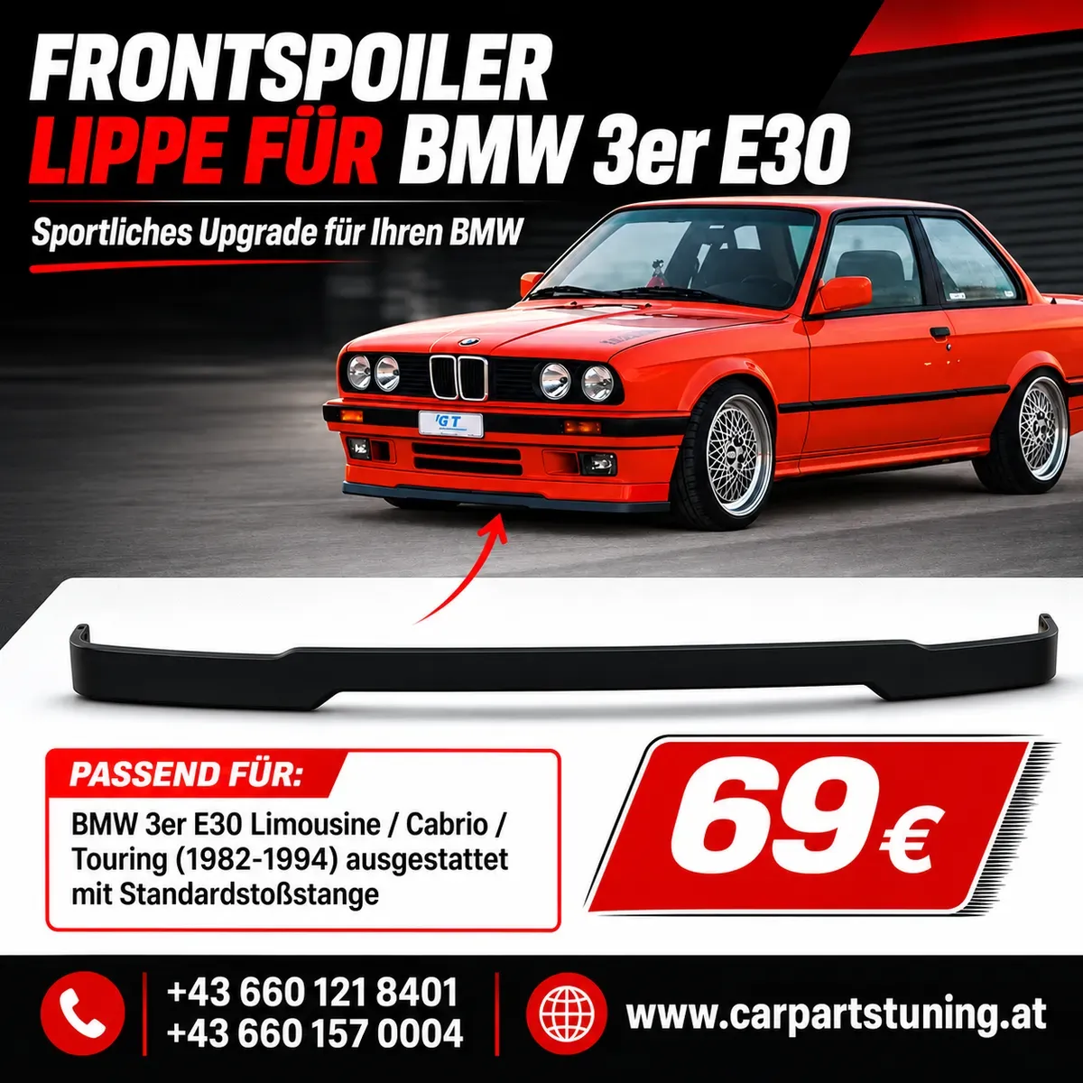 Frontspoilerlippe passend für BMW 3er E30 Limousine / Cabrio / Touring (1982-1994)