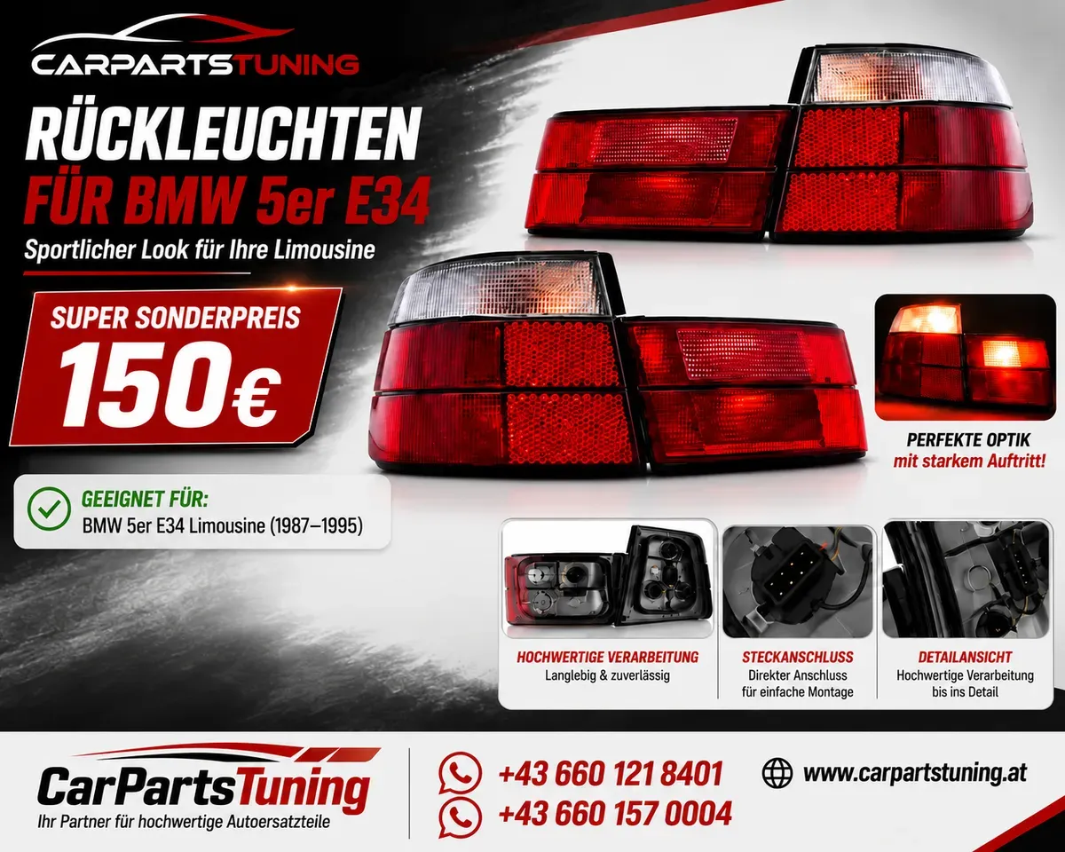 Rückleuchten geeignet für BMW 5er E34 Limousine (1987-1995) Rot-Weiß